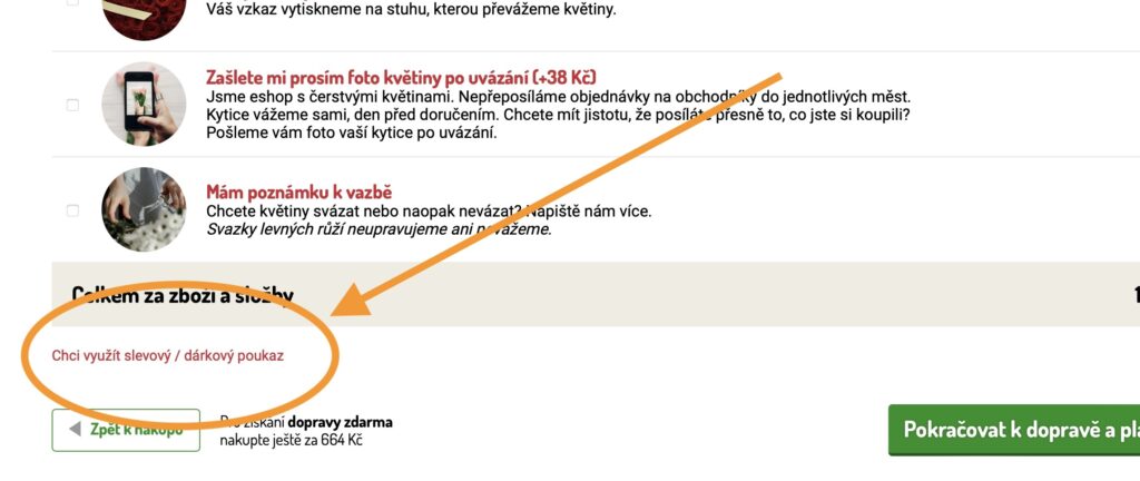 Florea slevový kupón - uplatnění slevy v košíku